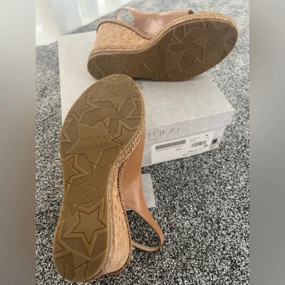 Jimmy Choo Carmel Brown Leather Wedge Sandals - Picture 12 of 13